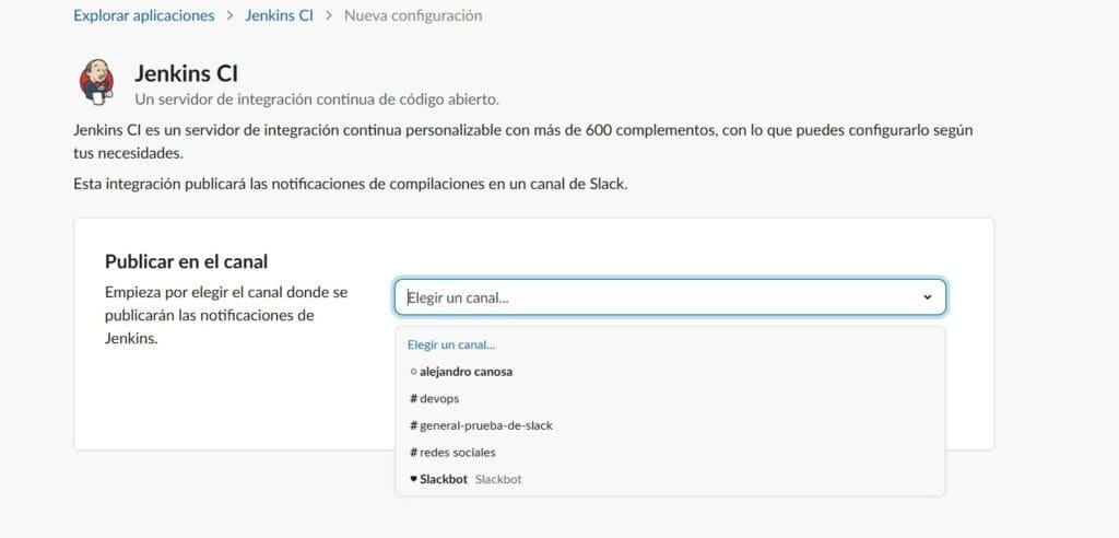 Elegir el canal donde se publicaran las notificaciones