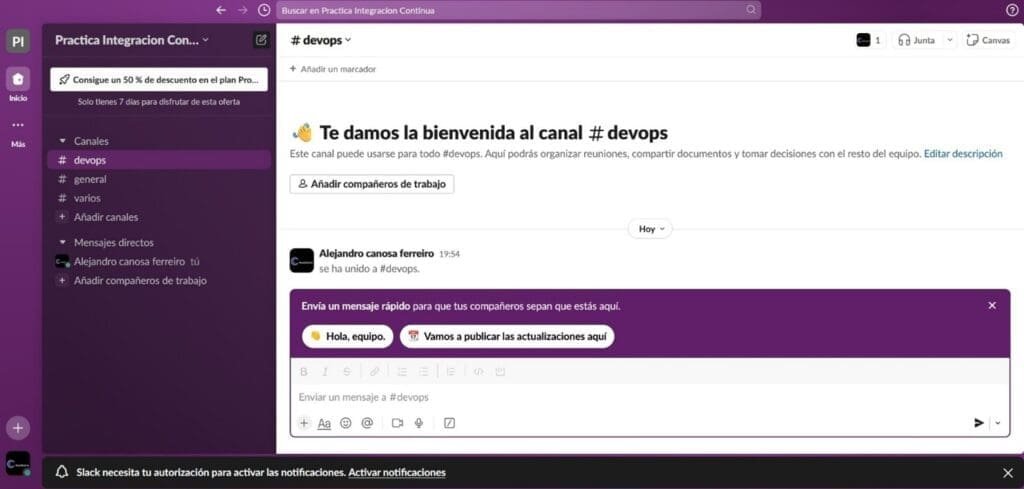 pantalla de canal